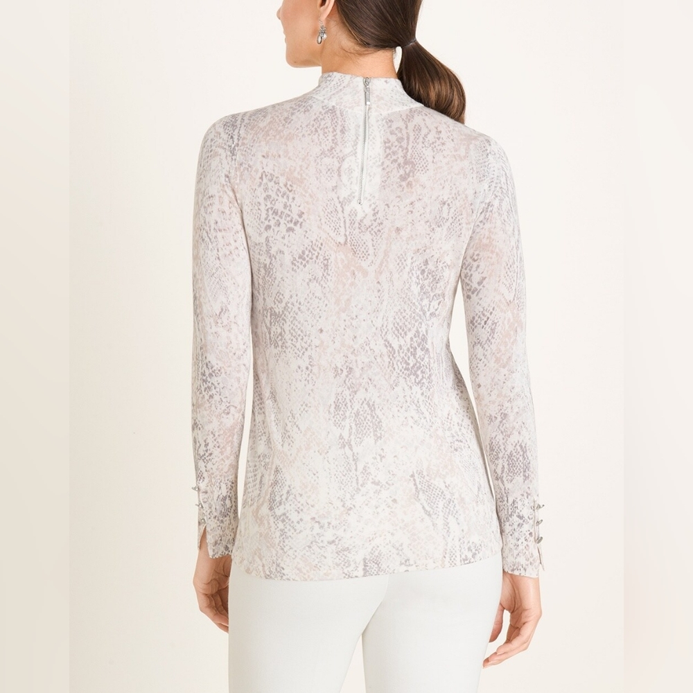 Chico's Python Snake Print Zip Back Mock Neck Swe… - image 3